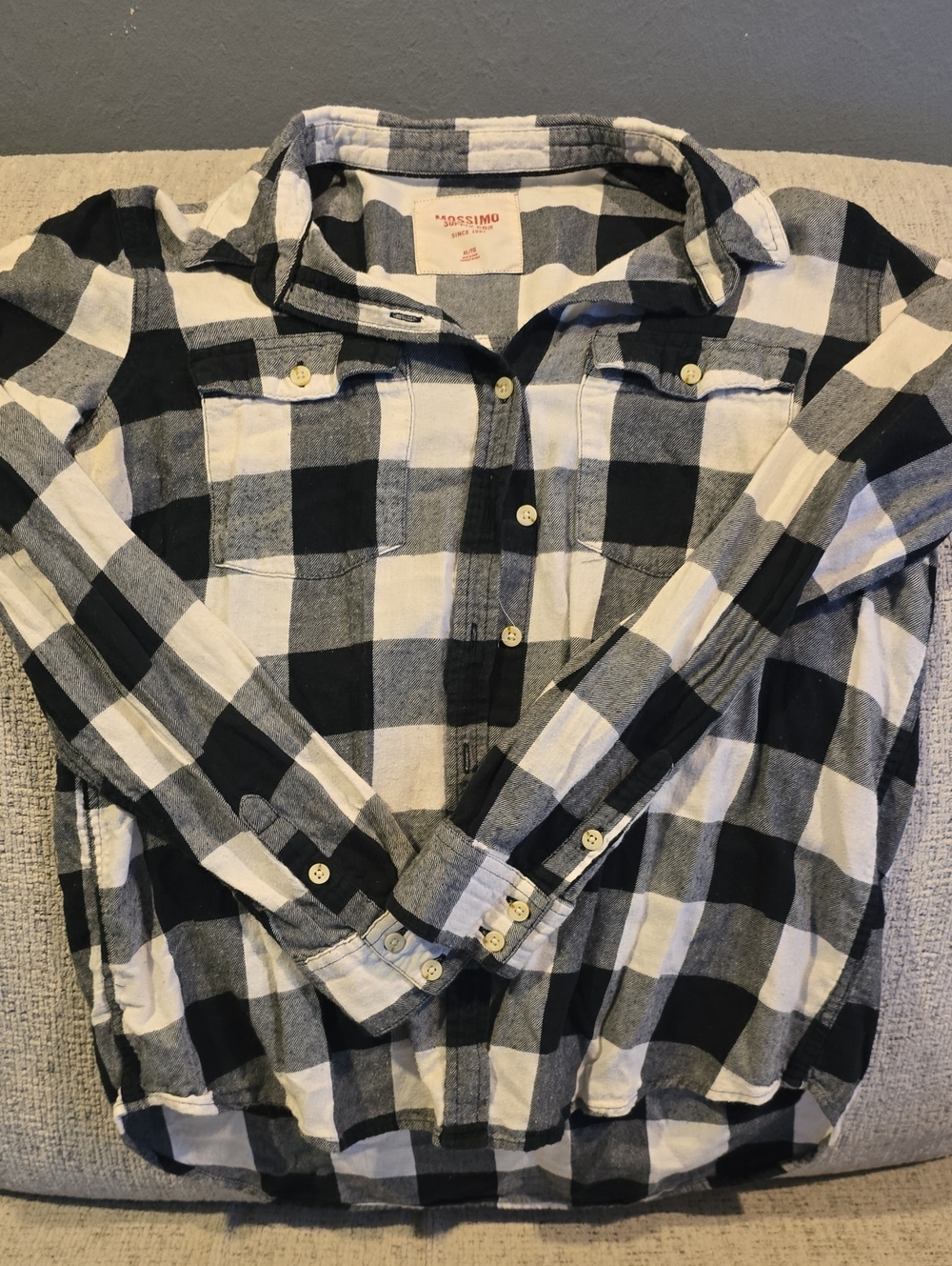 Massimo Black & White Plaid Cotton Button-Up Shirt Womens XL (See Below)